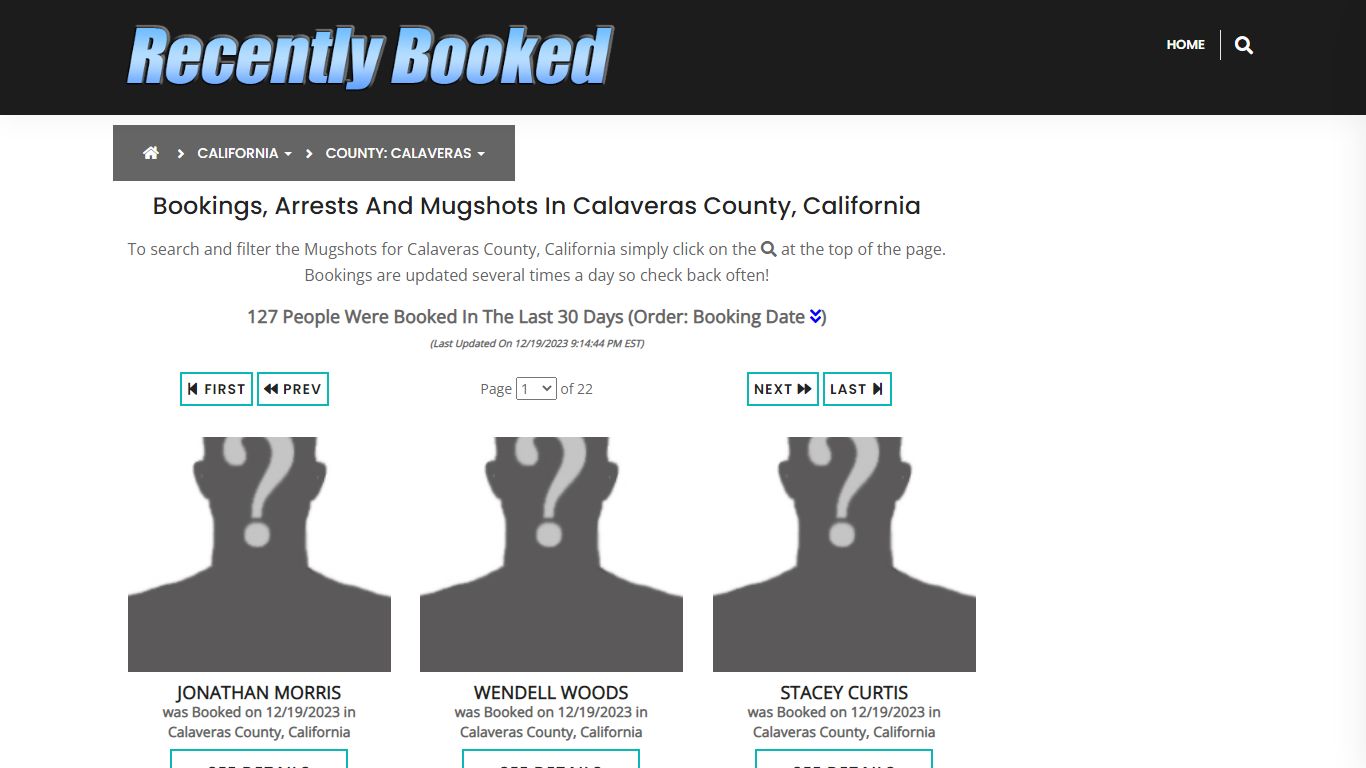 Bookings, Arrests and Mugshots in Calaveras County, California