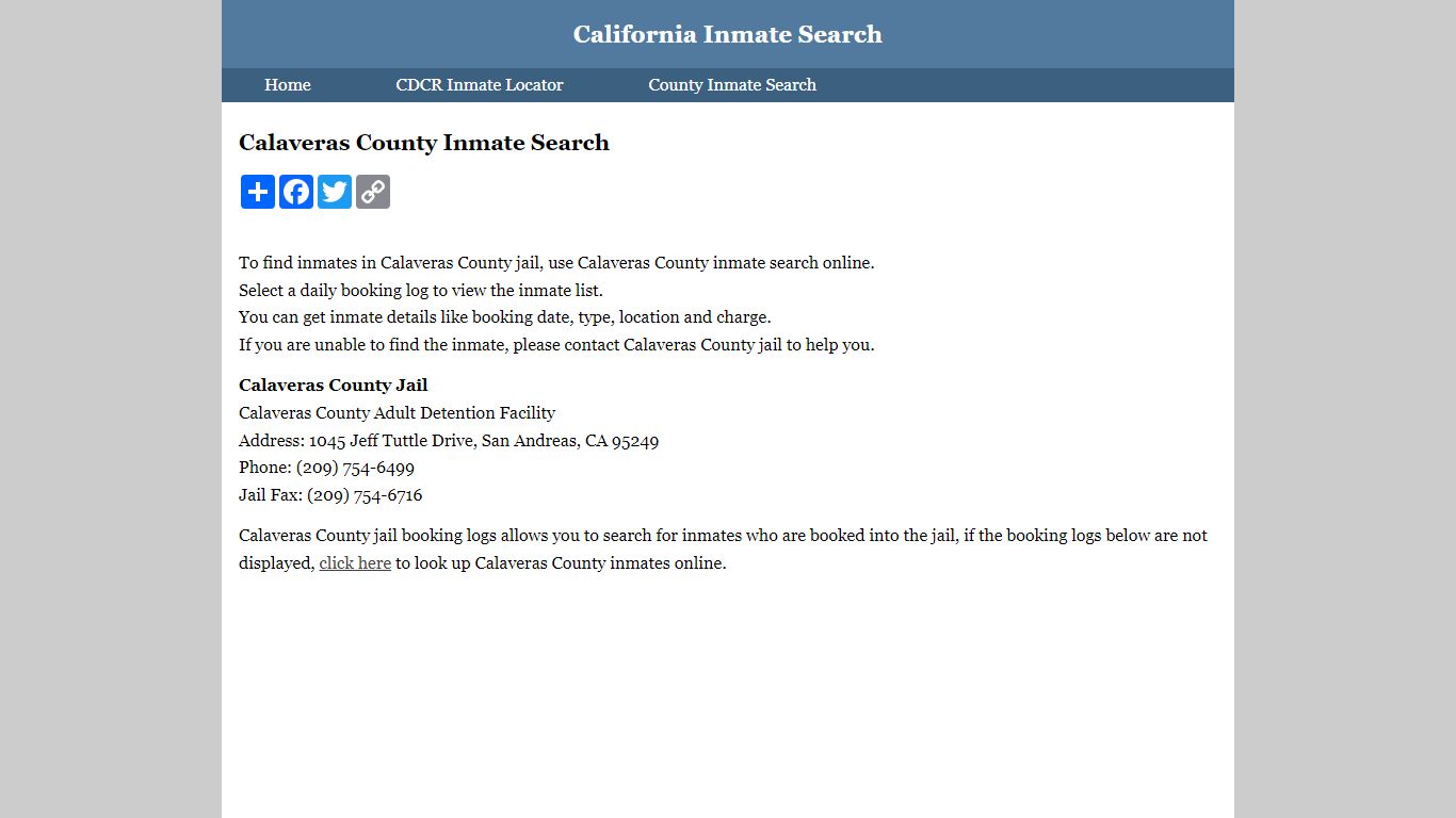 Calaveras County Inmate Search